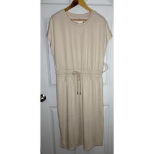 Evereve Women’s XL Kiara T Shirt Dress Tie Waist Midi Knit Short Sleeve Cream